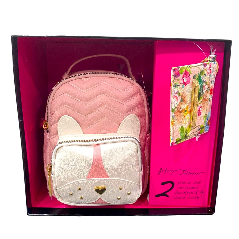 NWT LUXE GIFT SET | Betsey Johnson Puppy Dog Backpack + Card Case Boxed Gift Set